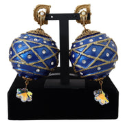 Orecchini a Clip Pendenti con Cristallo a Sfera Blu in Ottone Dorato Dolce & Gabbana