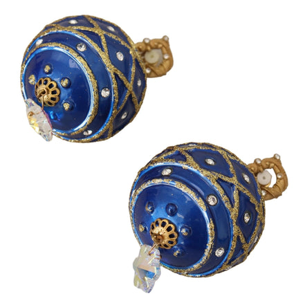 Orecchini a Clip Pendenti con Cristallo a Sfera Blu in Ottone Dorato Dolce & Gabbana