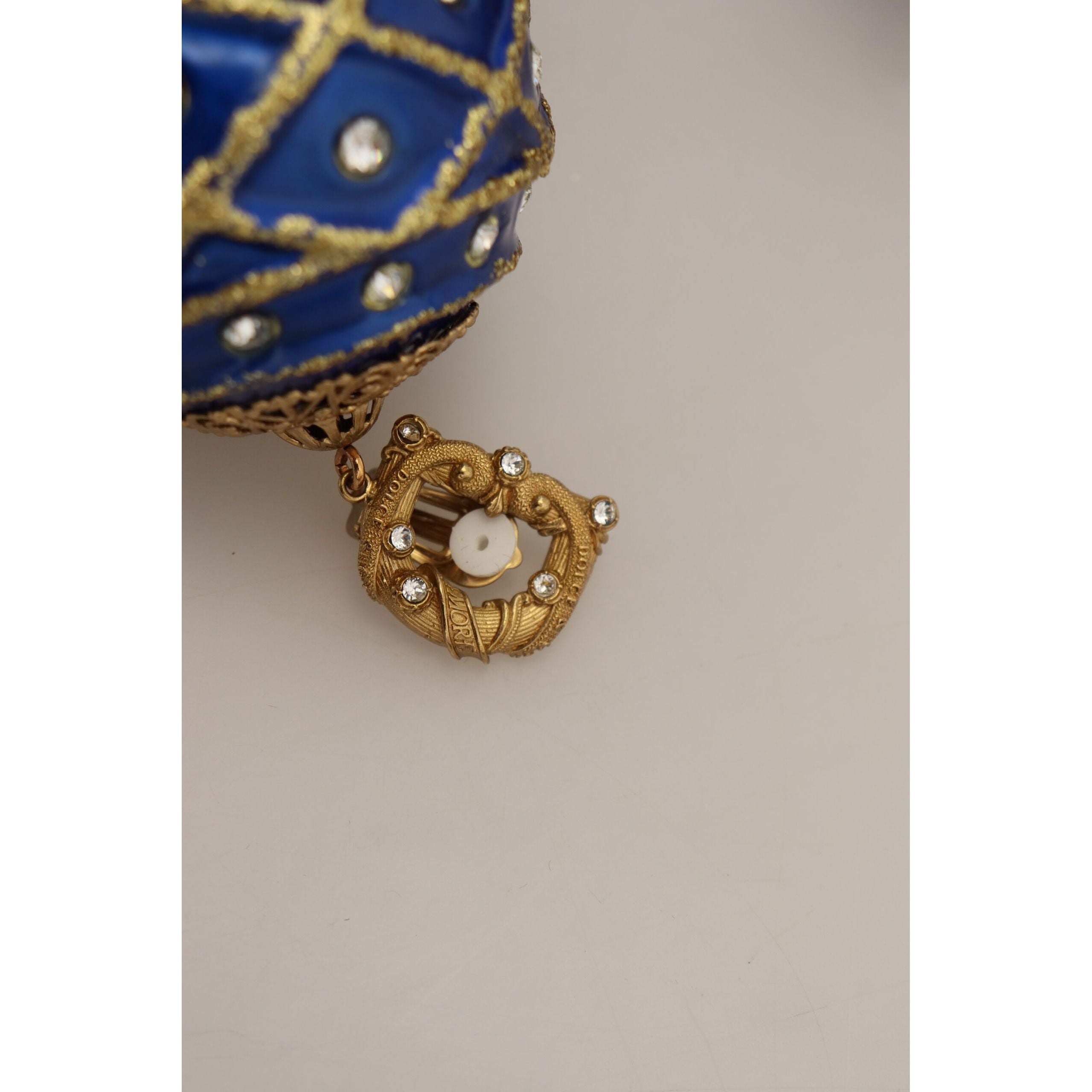 Orecchini a Clip Pendenti con Cristallo a Sfera Blu in Ottone Dorato Dolce & Gabbana