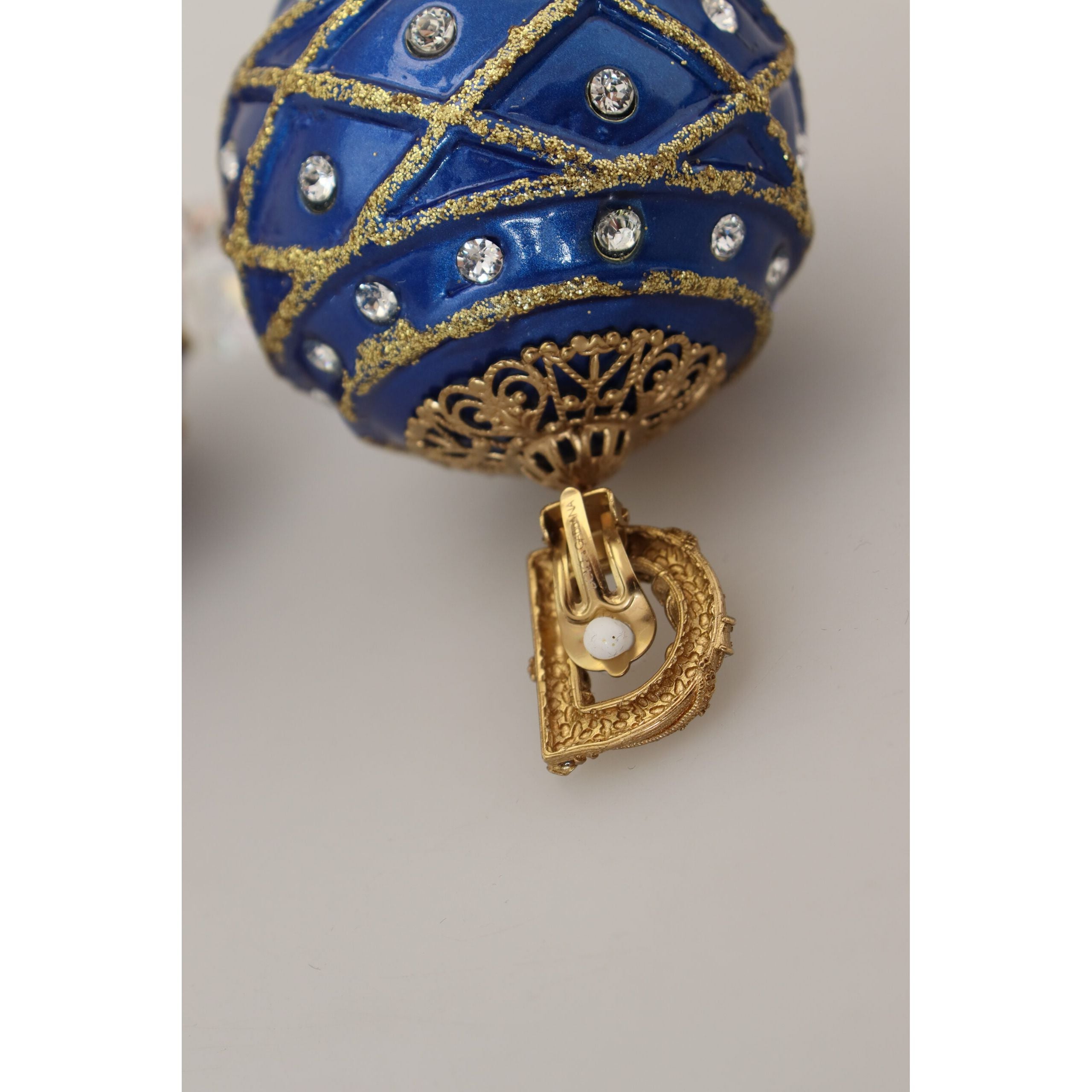 Orecchini a Clip Pendenti con Cristallo a Sfera Blu in Ottone Dorato Dolce & Gabbana