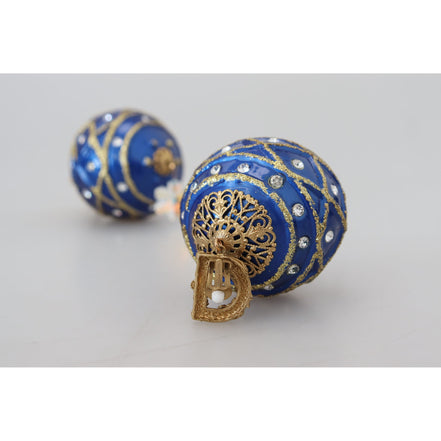 Orecchini a Clip Pendenti con Cristallo a Sfera Blu in Ottone Dorato Dolce & Gabbana