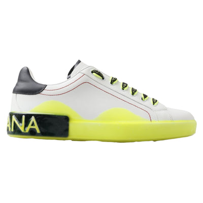 Dolce & Gabbana White Yellow Portofino Leather Sneakers
