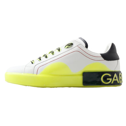 Dolce & Gabbana White Yellow Portofino Leather Sneakers
