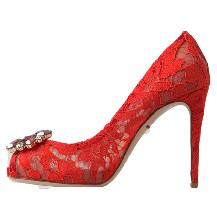 Dolce & Gabbana Red Taormina Lace Crystal Pumps