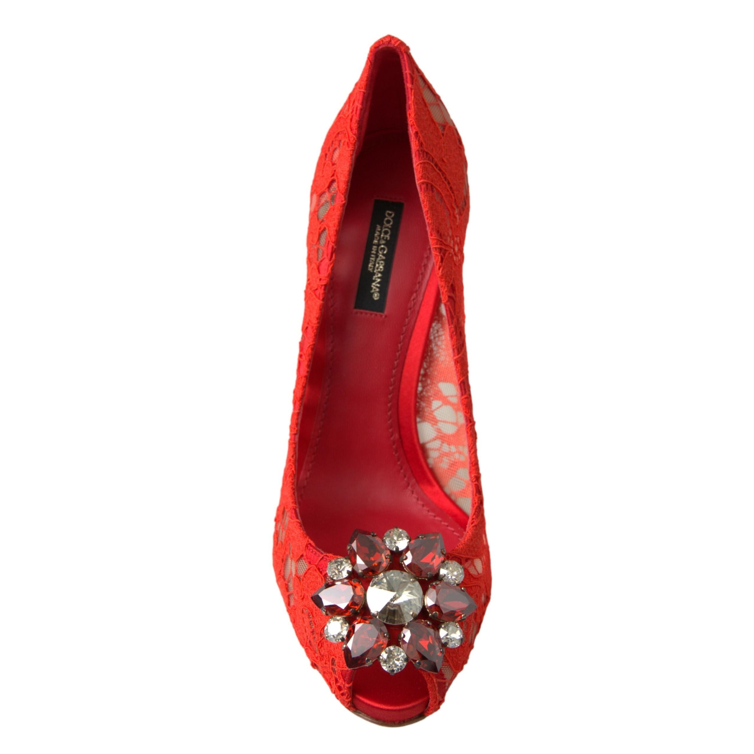 Dolce & Gabbana Red Taormina Lace Crystal Pumps