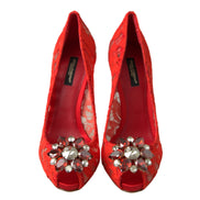 Dolce & Gabbana Red Taormina Lace Crystal Pumps