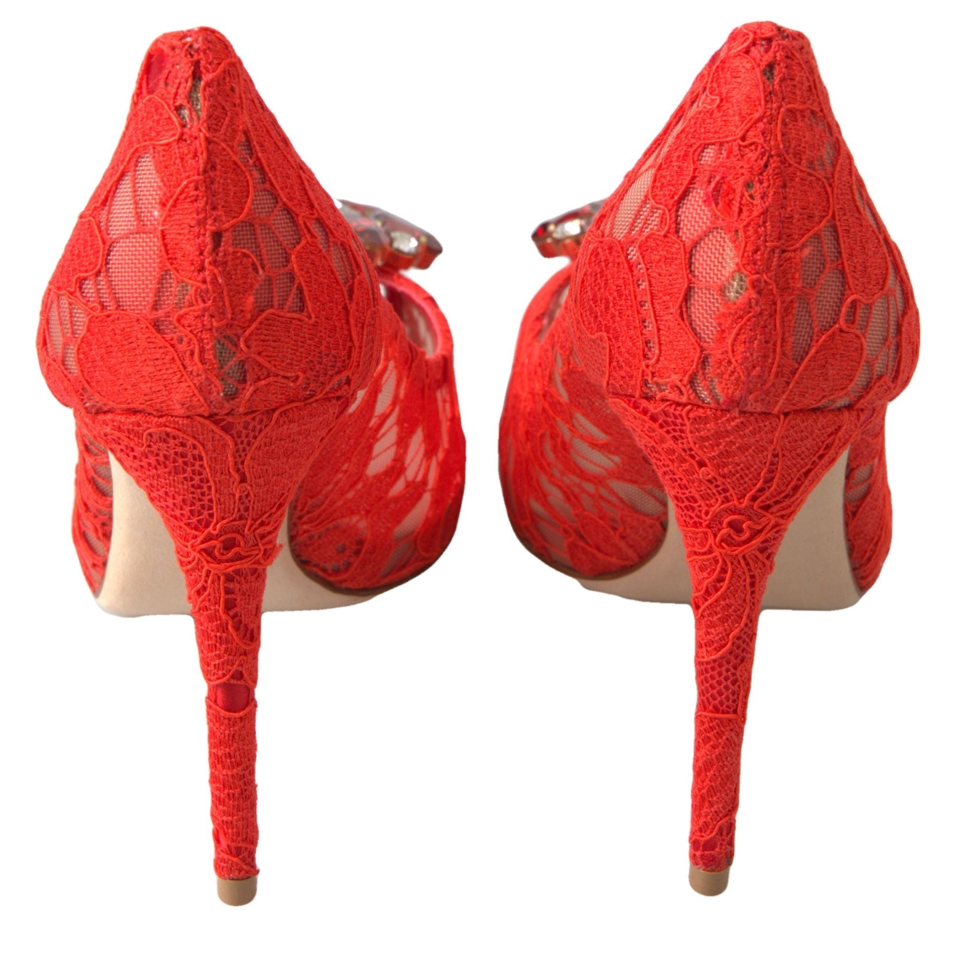 Dolce & Gabbana Red Taormina Lace Crystal Pumps