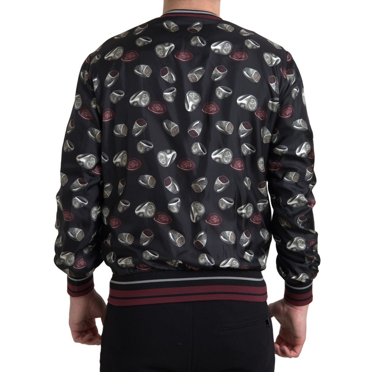 Dolce & Gabbana Maglione girocollo in seta nera con stampa ad anelli