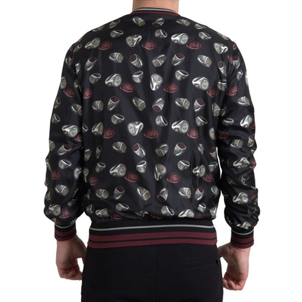 Dolce & Gabbana Maglione girocollo in seta nera con stampa ad anelli