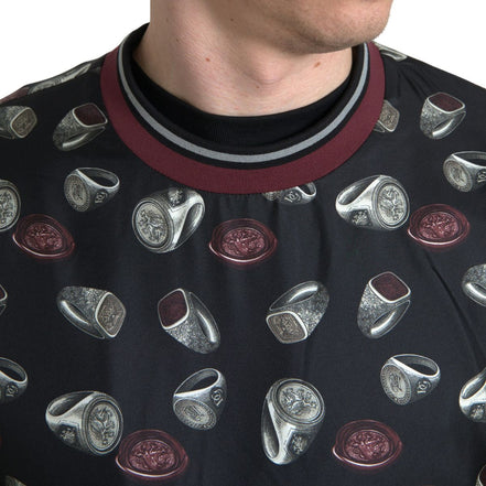 Dolce & Gabbana Maglione girocollo in seta nera con stampa ad anelli
