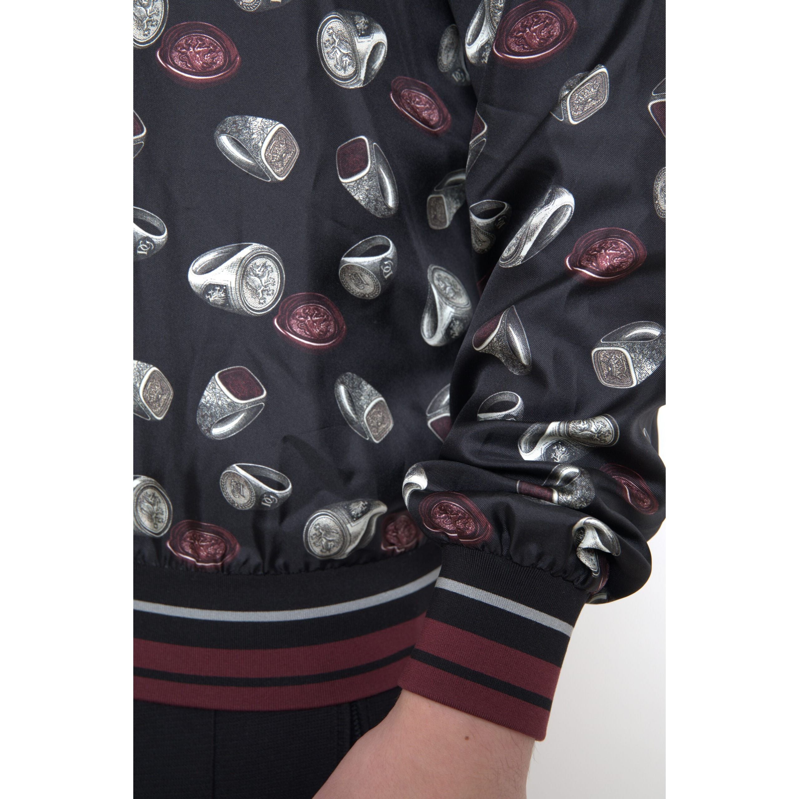Dolce & Gabbana Maglione girocollo in seta nera con stampa ad anelli