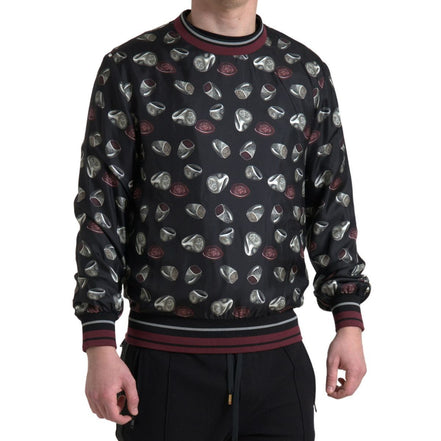Dolce & Gabbana Maglione girocollo in seta nera con stampa ad anelli