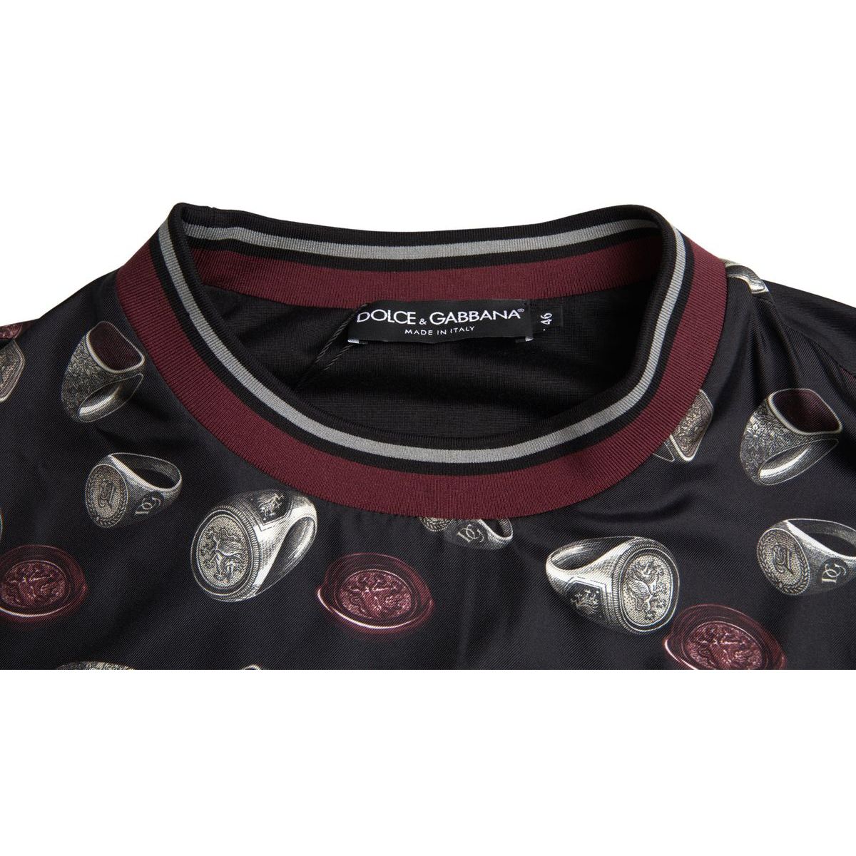 Dolce & Gabbana Maglione girocollo in seta nera con stampa ad anelli