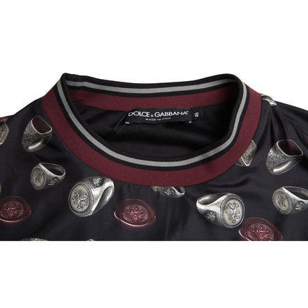 Dolce & Gabbana Maglione girocollo in seta nera con stampa ad anelli