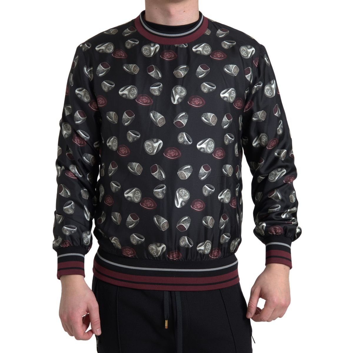 Dolce & Gabbana Maglione girocollo in seta nera con stampa ad anelli