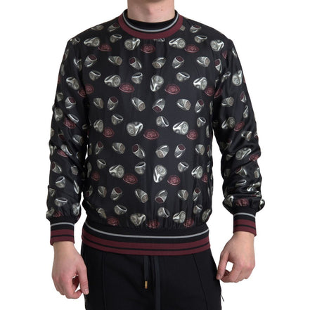 Dolce & Gabbana Maglione girocollo in seta nera con stampa ad anelli