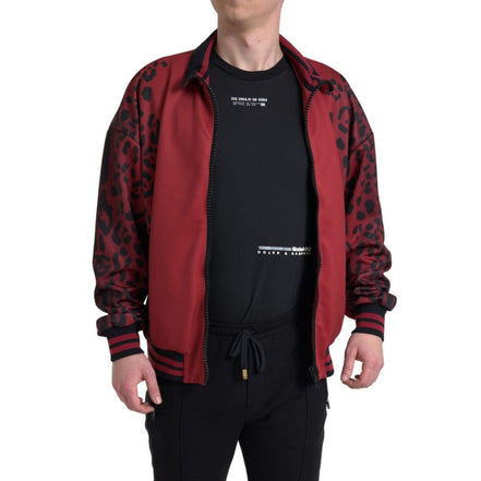 Bomber Dolce & Gabbana en polyester léopard rouge à fermeture éclair intégrale