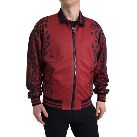 Bomber Dolce & Gabbana en polyester léopard rouge à fermeture éclair intégrale
