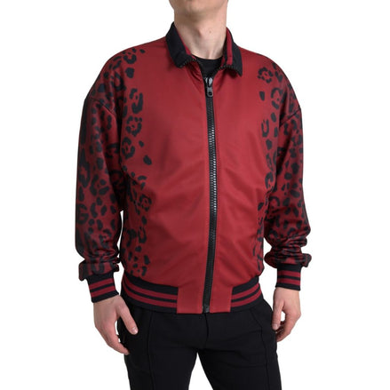 Bomber Dolce & Gabbana in poliestere rosso leopardato con cerniera lampo