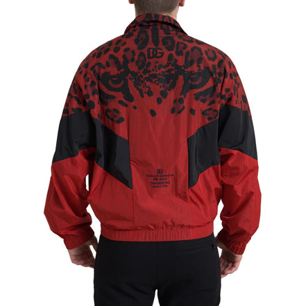 Pull zippé intégral Dolce & Gabbana en nylon rouge léopard
