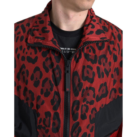 Pull zippé intégral Dolce & Gabbana en nylon rouge léopard