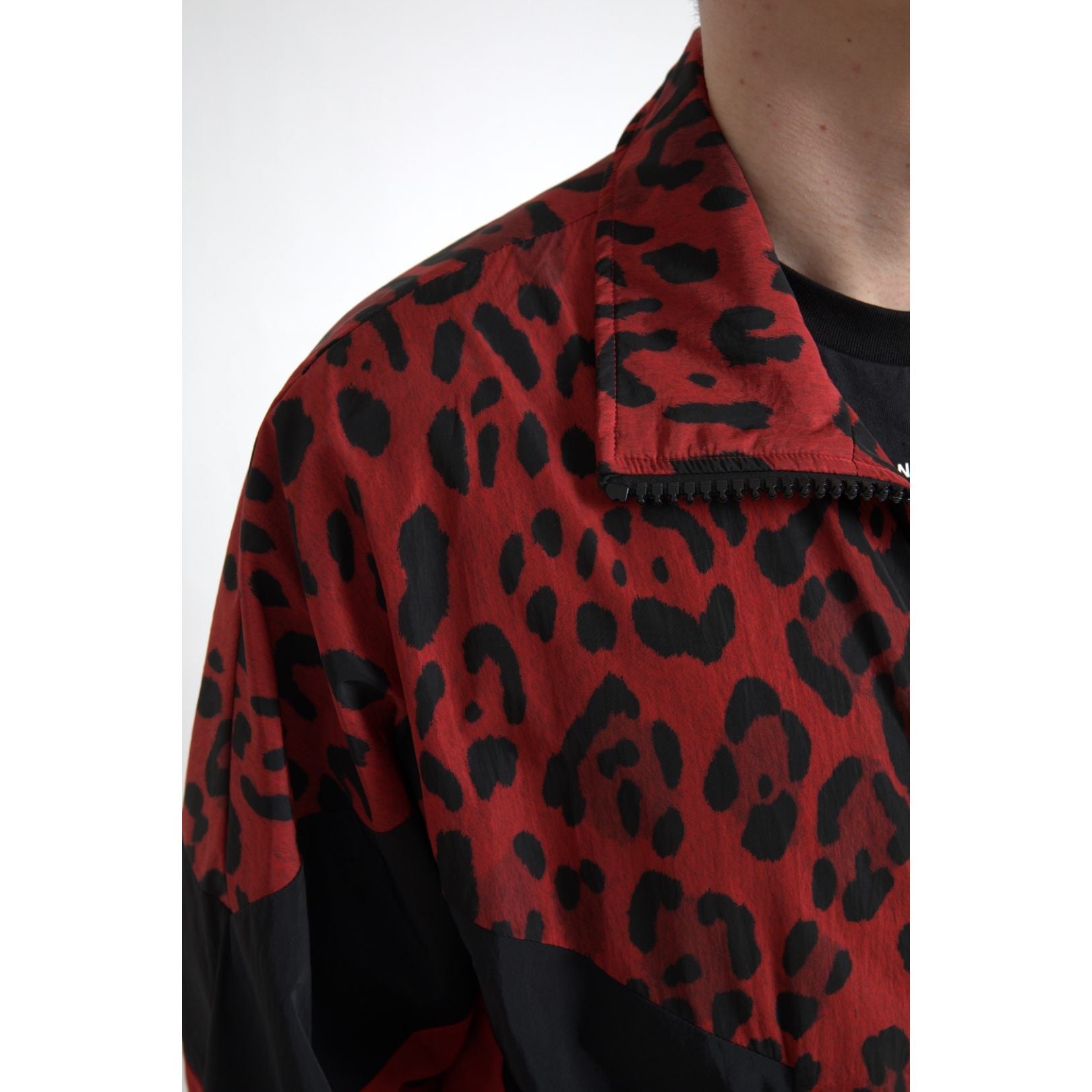 Pull zippé intégral Dolce & Gabbana en nylon rouge léopard