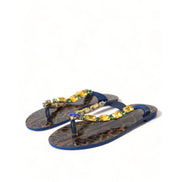 Sandales plates Dolce & Gabbana Blue Crystals Chaussures de plage