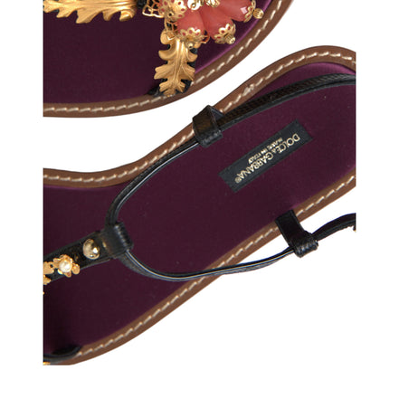 Sandali Dolce & Gabbana neri in pelle con cristalli e oro