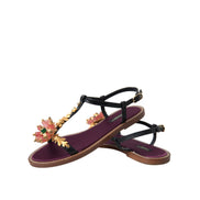 Sandali Dolce & Gabbana neri in pelle con cristalli e oro