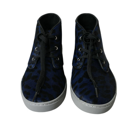 Chaussures Baskets Montantes Leopard Dolce & Gabbana en Cuir de Veau Bleu