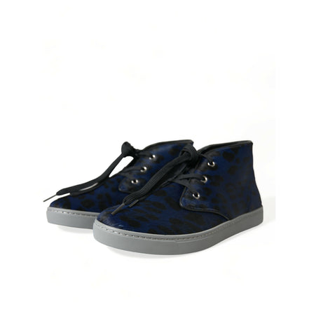 Chaussures Baskets Montantes Leopard Dolce & Gabbana en Cuir de Veau Bleu