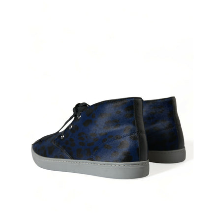 Chaussures Baskets Montantes Leopard Dolce & Gabbana en Cuir de Veau Bleu