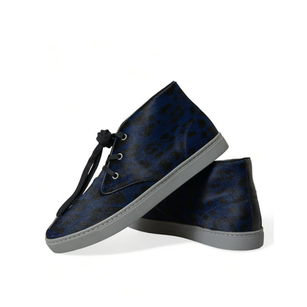 Chaussures Baskets Montantes Leopard Dolce & Gabbana en Cuir de Veau Bleu