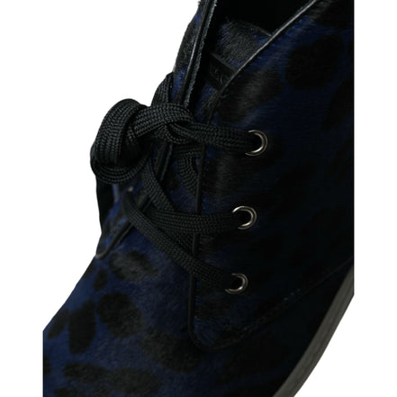 Chaussures Baskets Montantes Leopard Dolce & Gabbana en Cuir de Veau Bleu
