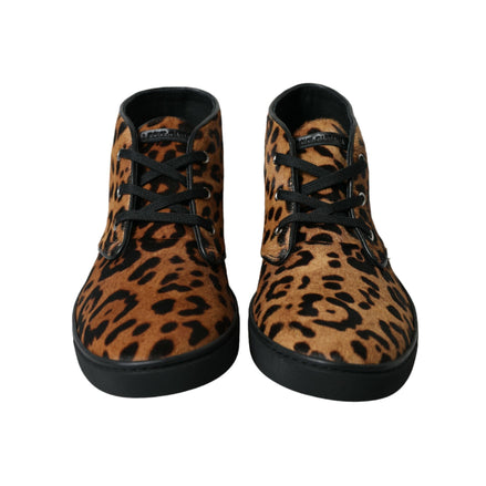 Dolce & Gabbana Brown Leopard Pony Hair Leather Sneakers
