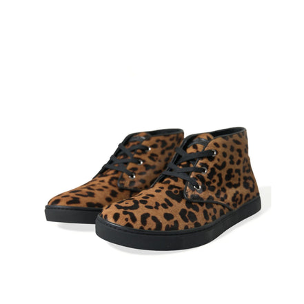Chaussures sneakers en cuir de poney léopard marron Dolce & Gabbana