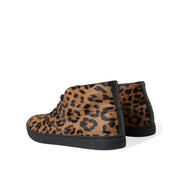 Chaussures sneakers en cuir de poney léopard marron Dolce & Gabbana