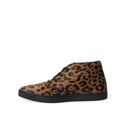 Chaussures sneakers en cuir de poney léopard marron Dolce & Gabbana