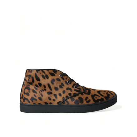 Dolce & Gabbana Brown Leopard Pony Hair Leather Sneakers
