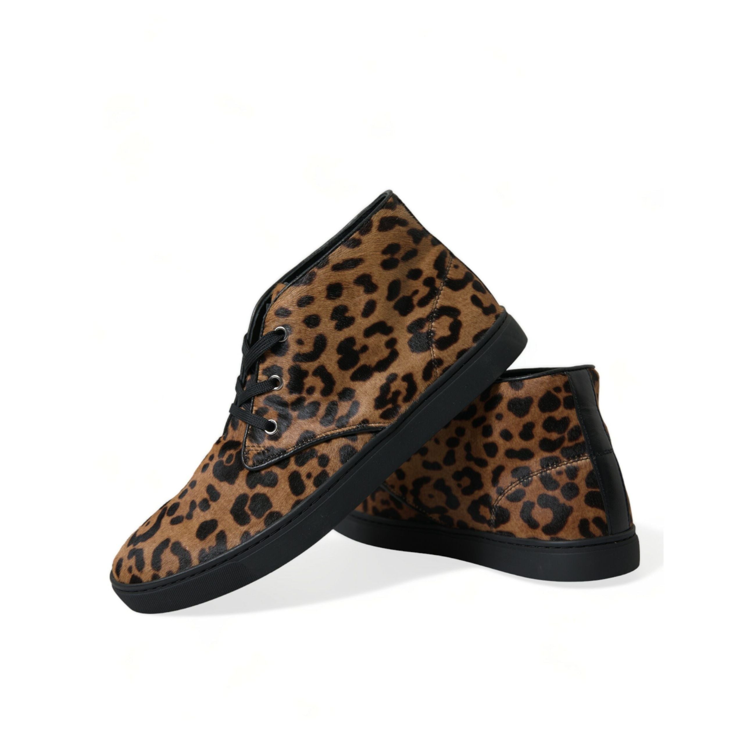 Chaussures sneakers en cuir de poney léopard marron Dolce & Gabbana