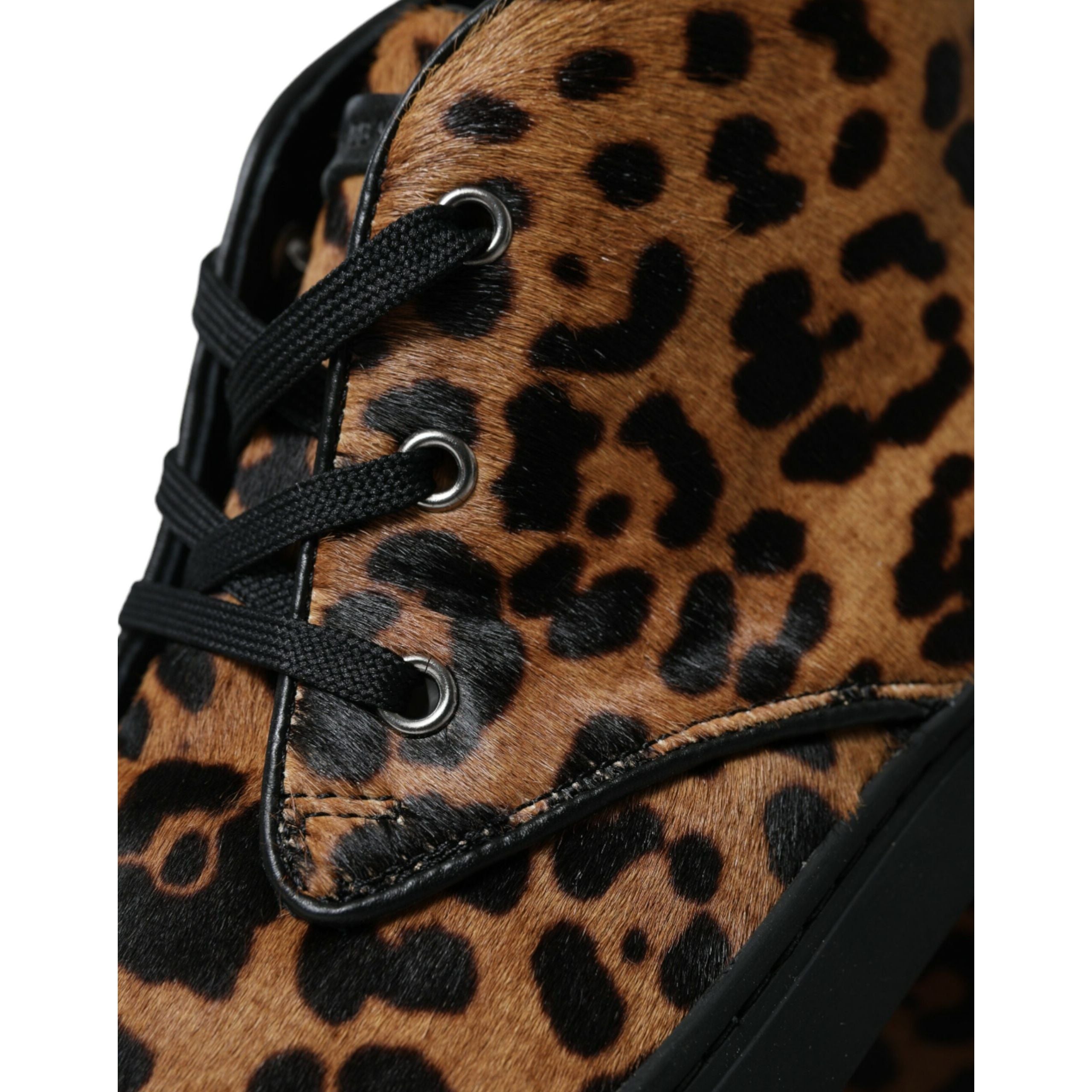 Chaussures sneakers en cuir de poney léopard marron Dolce & Gabbana