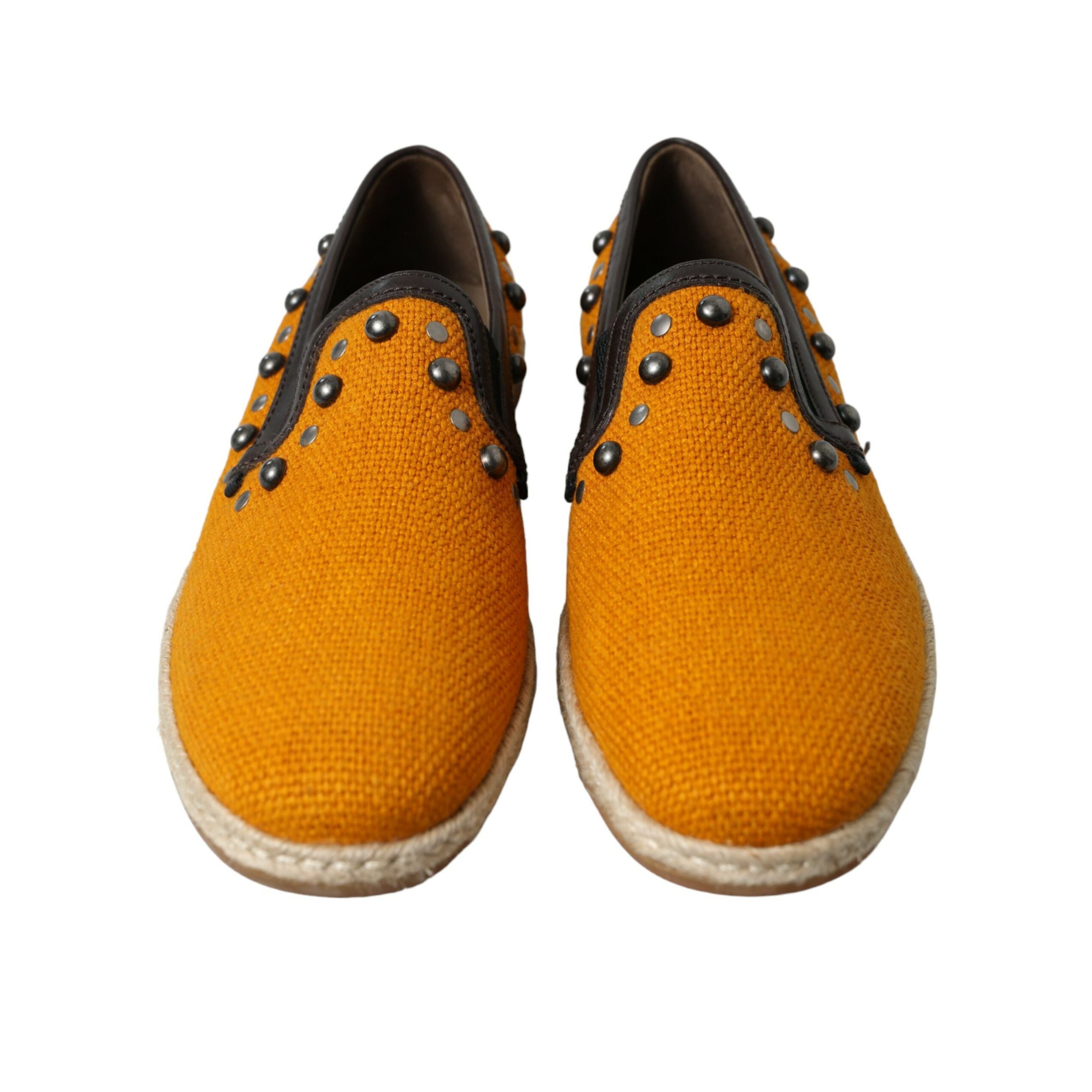 Chaussures Mocassins cloutés en lin et cuir orange Dolce & Gabbana