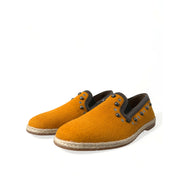 Chaussures Mocassins cloutés en lin et cuir orange Dolce & Gabbana