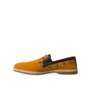 Chaussures Mocassins cloutés en lin et cuir orange Dolce & Gabbana