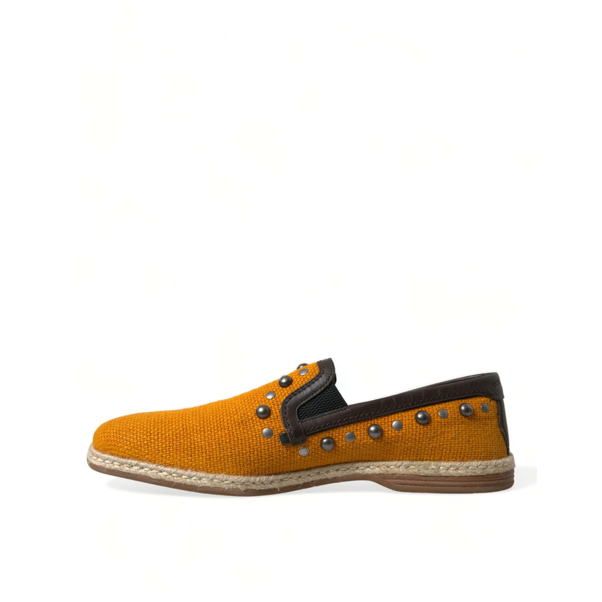 Chaussures Mocassins cloutés en lin et cuir orange Dolce & Gabbana