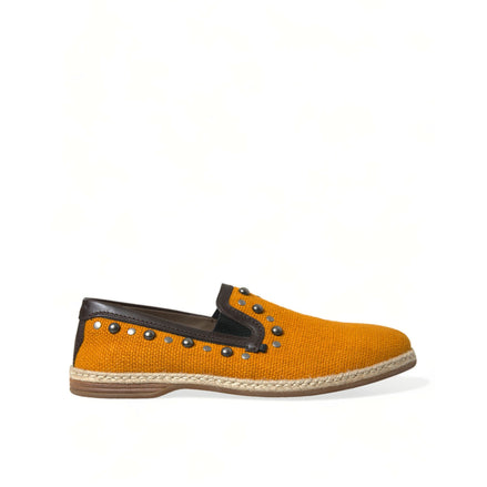 Dolce & Gabbana Orange Linen Leather Studded Loafers Shoes