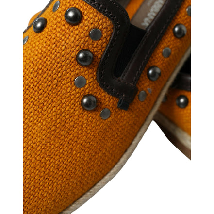 Chaussures Mocassins cloutés en lin et cuir orange Dolce & Gabbana