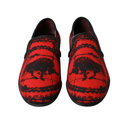 Dolce & Gabbana Red Black Torero Loafers Slippers Men Shoes