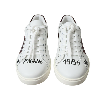 Dolce & Gabbana White Bordeaux Leather Logo Low Top Sneakers