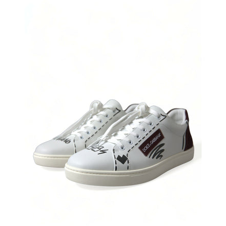 Scarpe da ginnastica basse Dolce & Gabbana in pelle bordeaux bianca con logo